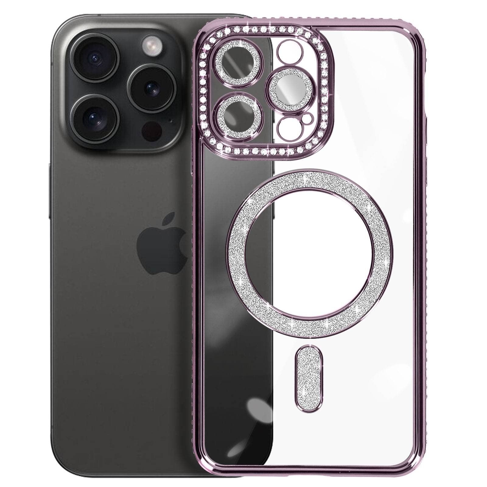 Coque Diamant pour iPhone 15 Pro Max Protection MagSafe Contour Strass-1