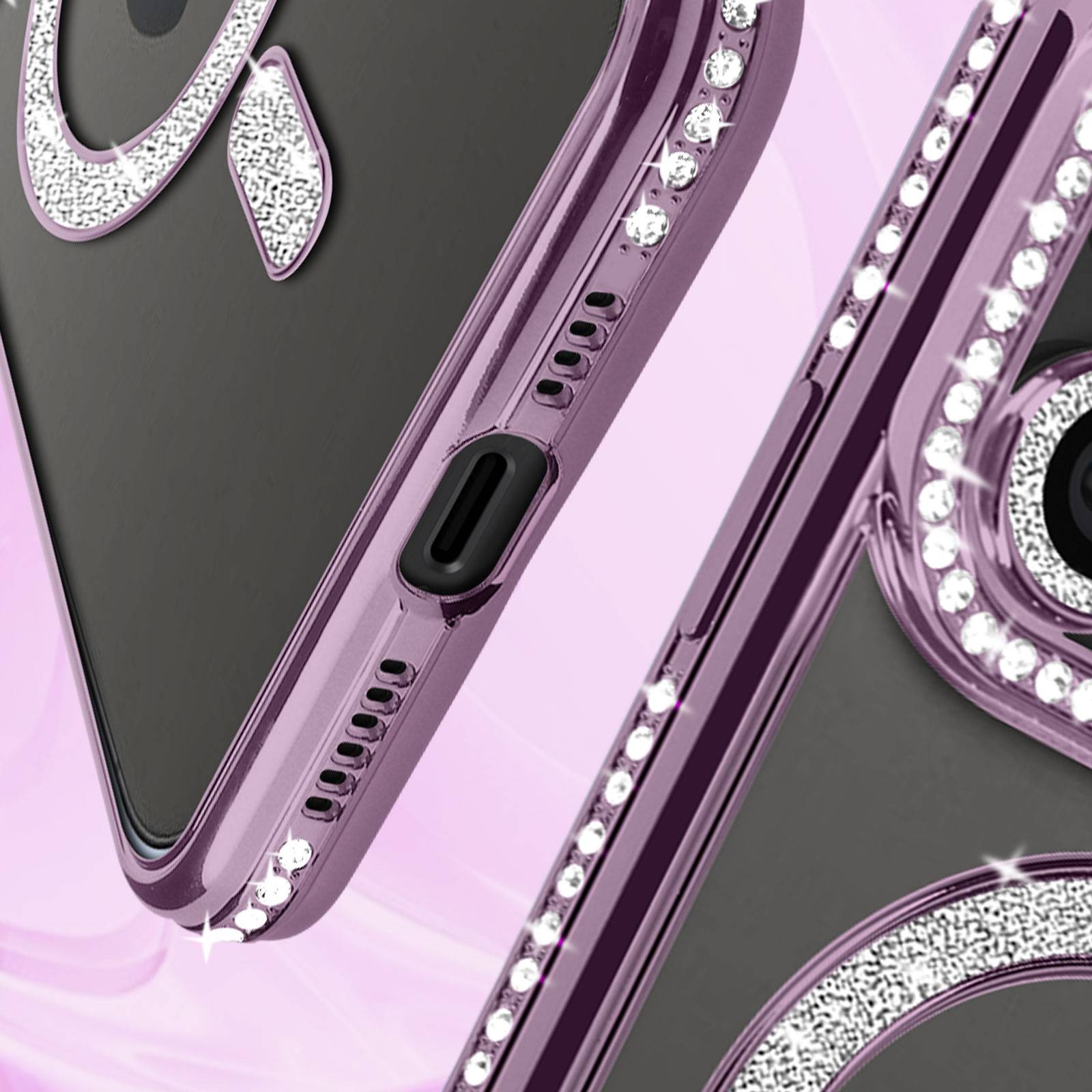 Coque Diamant pour iPhone 15 Pro Max Protection MagSafe Contour Strass-3