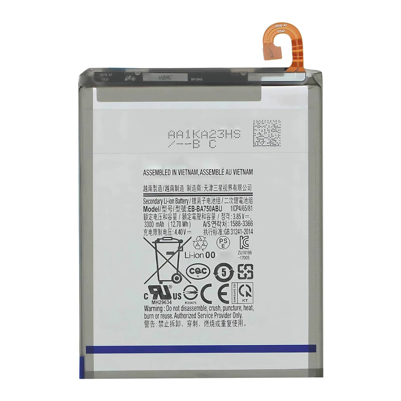 Batterie interne pour Galaxy A10 et A7 2018 3300mAh modèle EB-BA750ABU-0