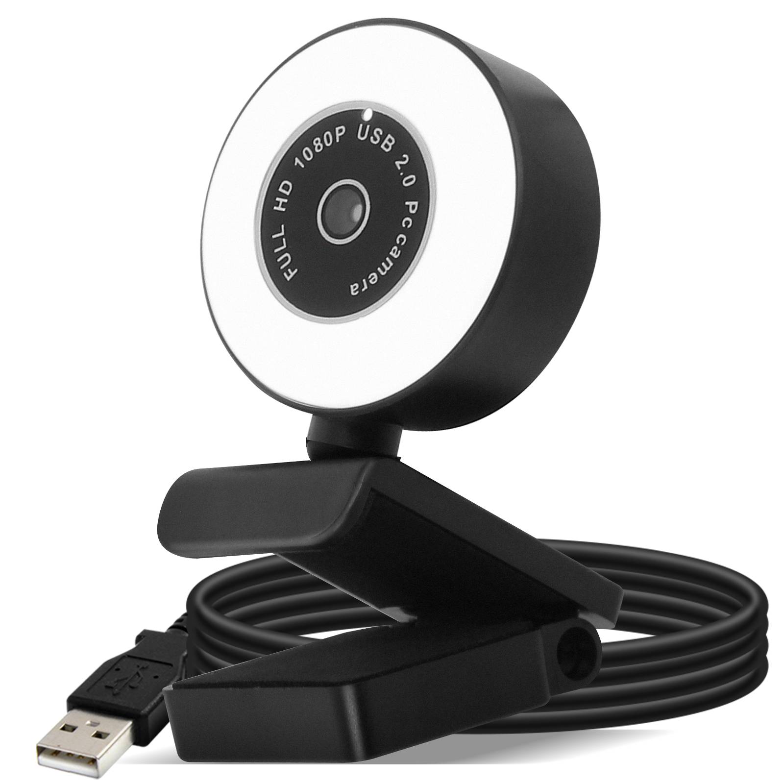 Webcam Ring Light USB 1080p Full HD Anneau Lumineux Microphone Antibruit-0