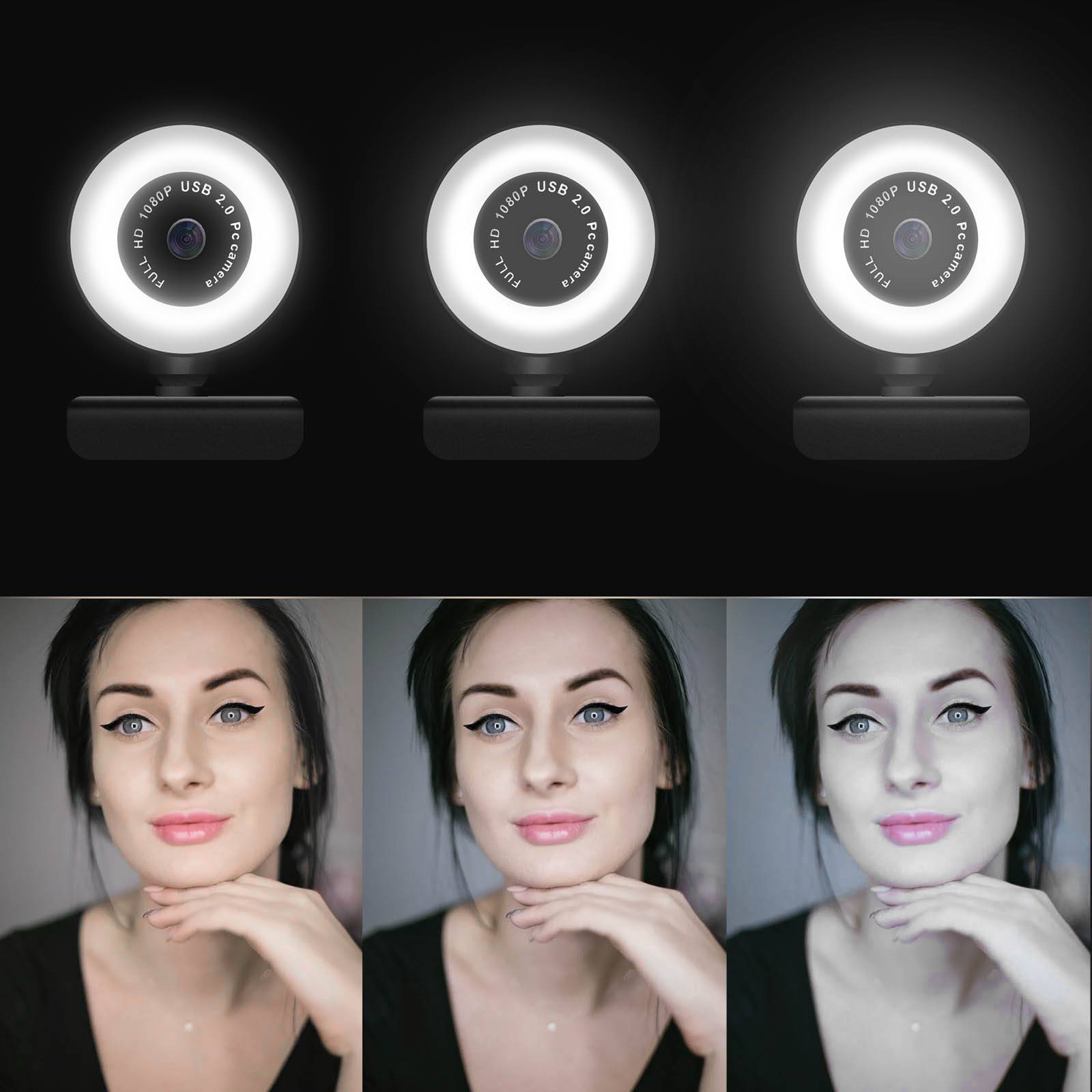 Webcam Ring Light USB 1080p Full HD Anneau Lumineux Microphone Antibruit-3