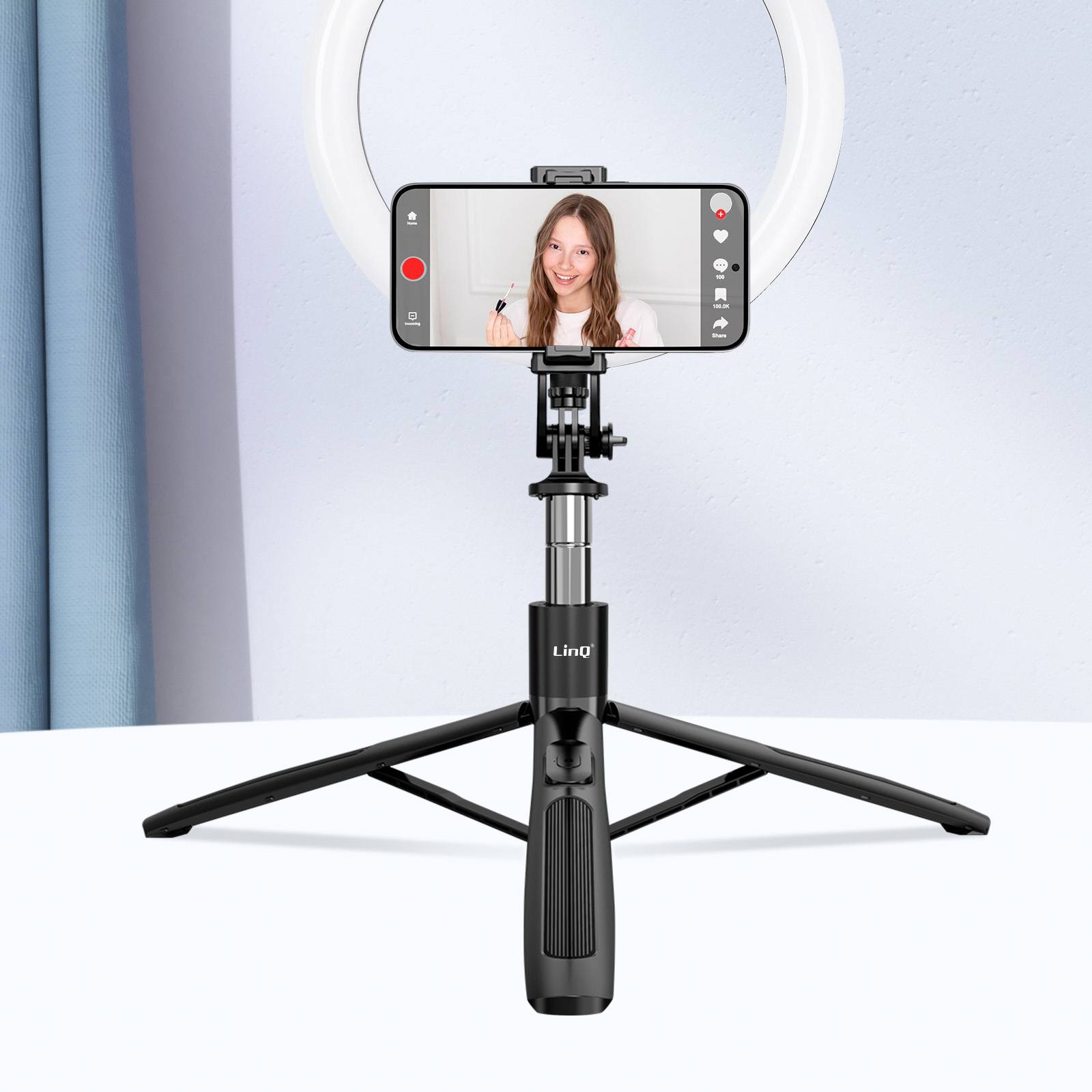 Perche Selfie Bluetooth Extensible avec Trépied Stable Support Rotatif-4
