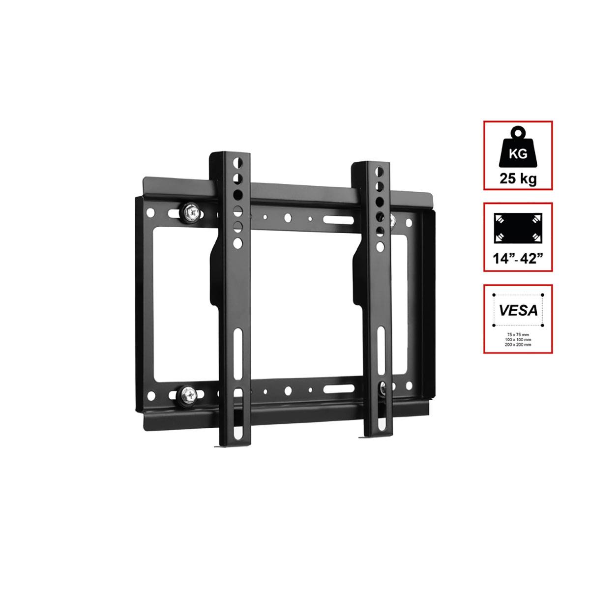 Support Mural Fixe pour TV Standard 14" à 42" Compatible VESA 25kg en Acier-1