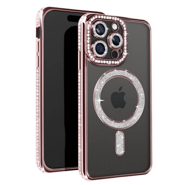 Coque Diamant pour iPhone 15 Pro Max Protection MagSafe Contour Strass