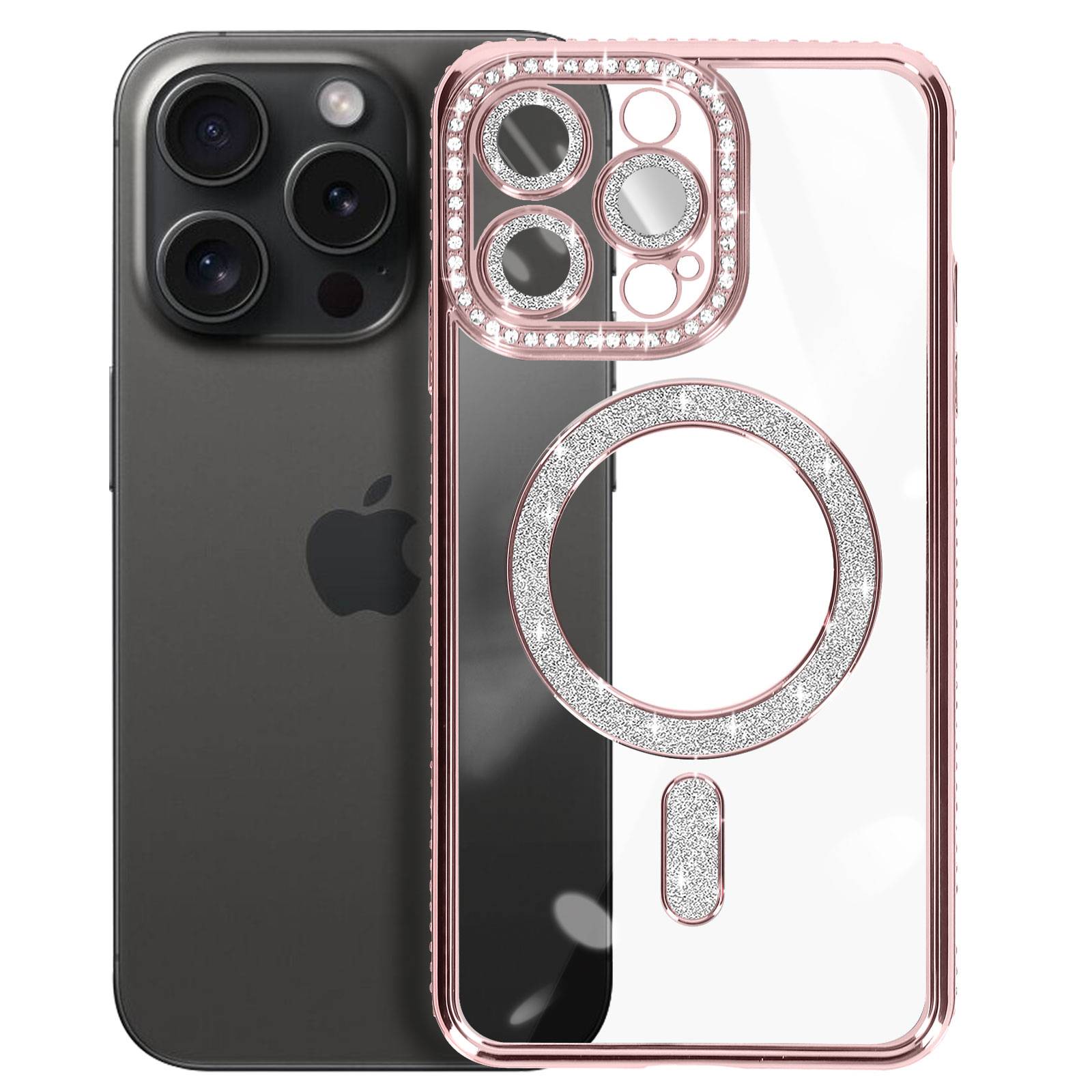 Coque Diamant pour iPhone 15 Pro Max Protection MagSafe Contour Strass-1