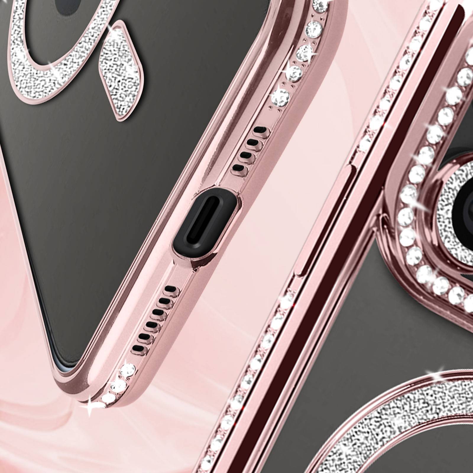 Coque Diamant pour iPhone 15 Pro Max Protection MagSafe Contour Strass-3