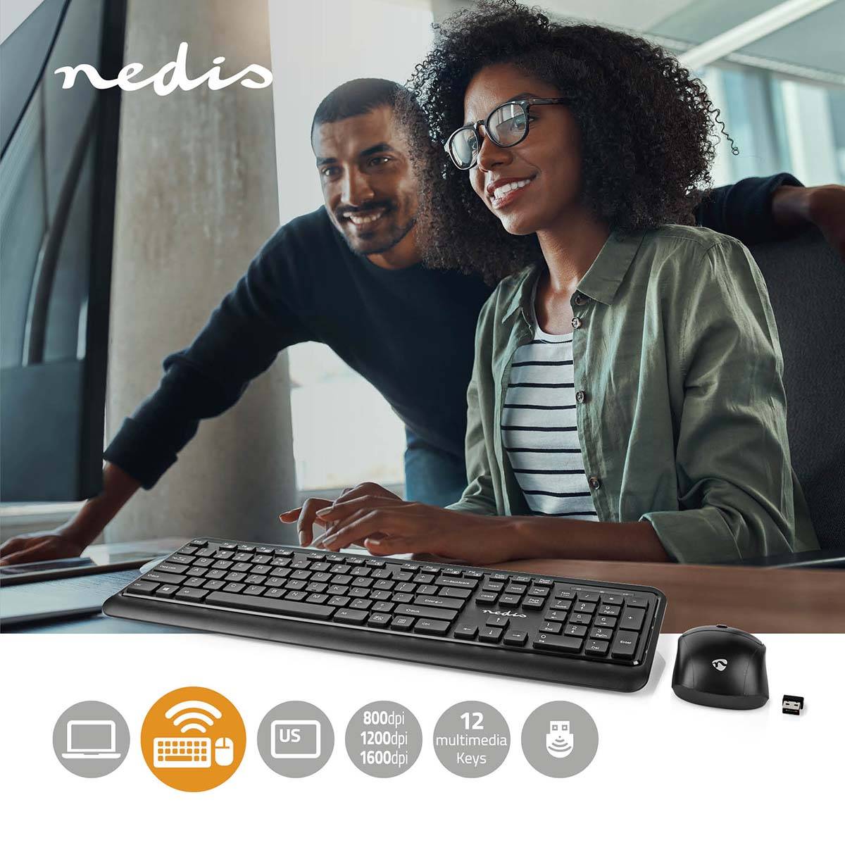 Pack Clavier Sans Fil QWERTY US avec Souris Sans Fil et Nano-Récepteur USB-4