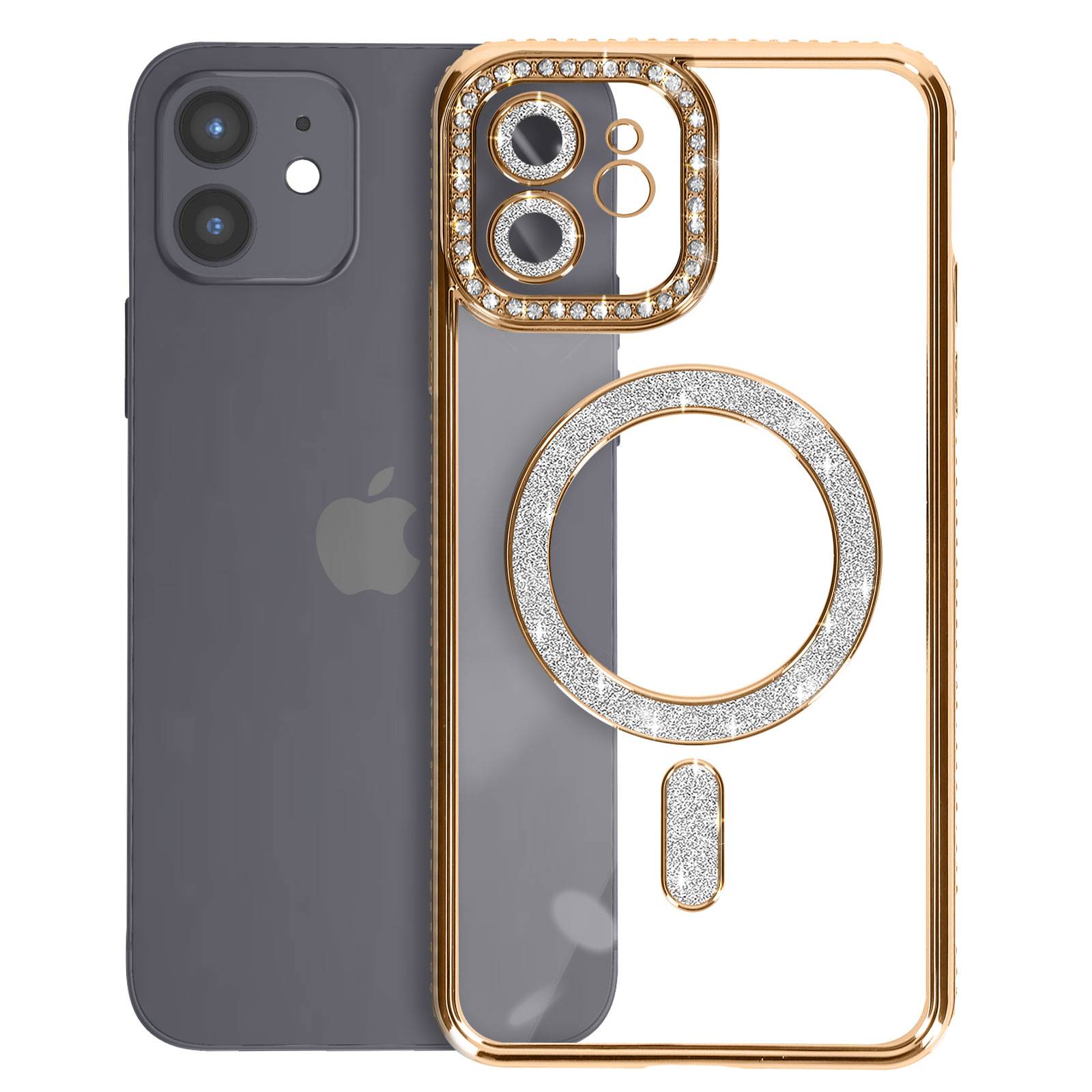 Coque Diamant pour iPhone 12 Protection MagSafe Contour Strass-1