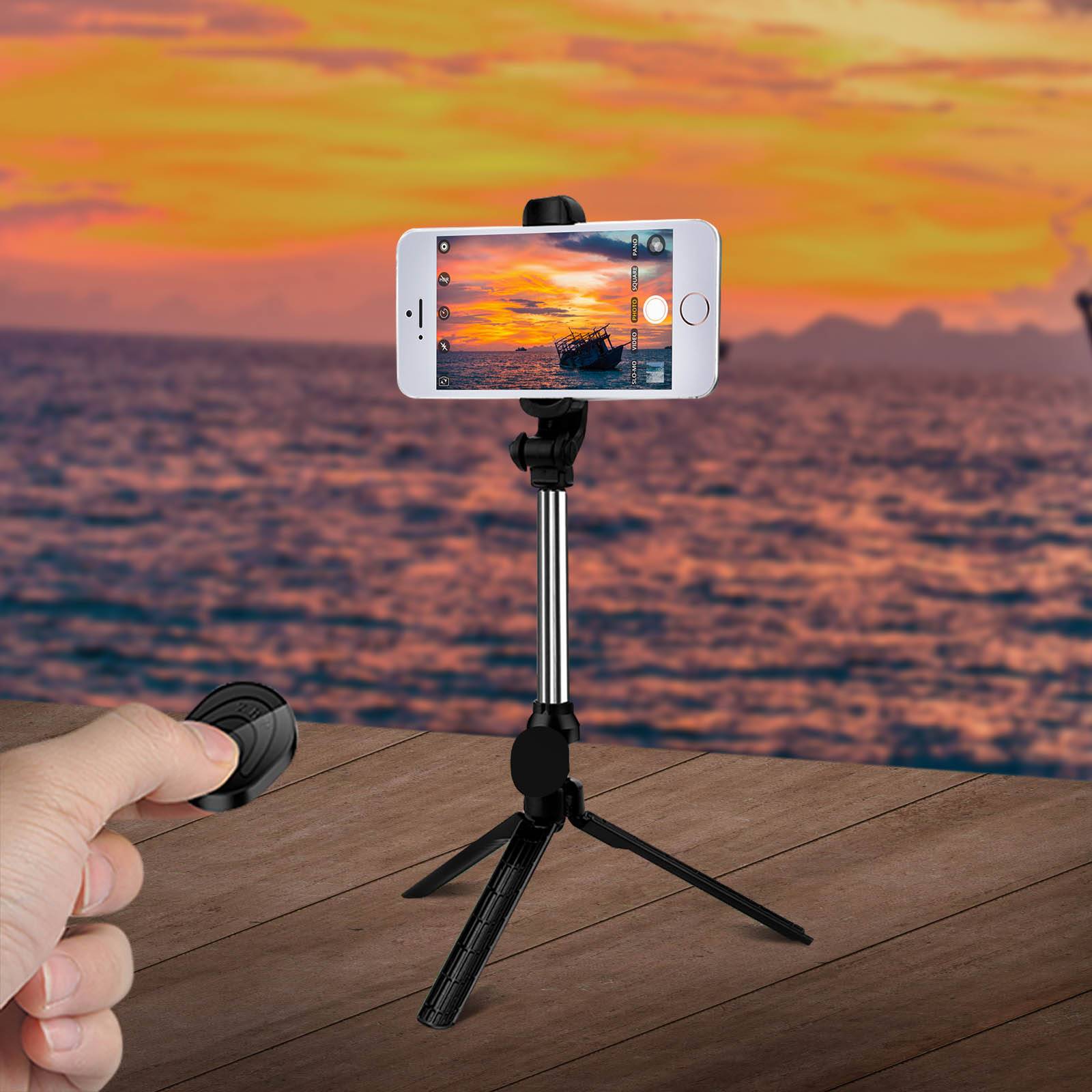 Perche Selfie Bluetooth Smartphone 2 en 1 Trépied Télécommande Rétractable-3