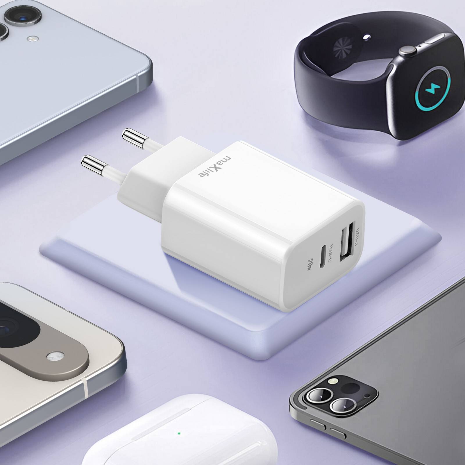 Chargeur Secteur Double Port USB et USB C Power Delivery 20W-2