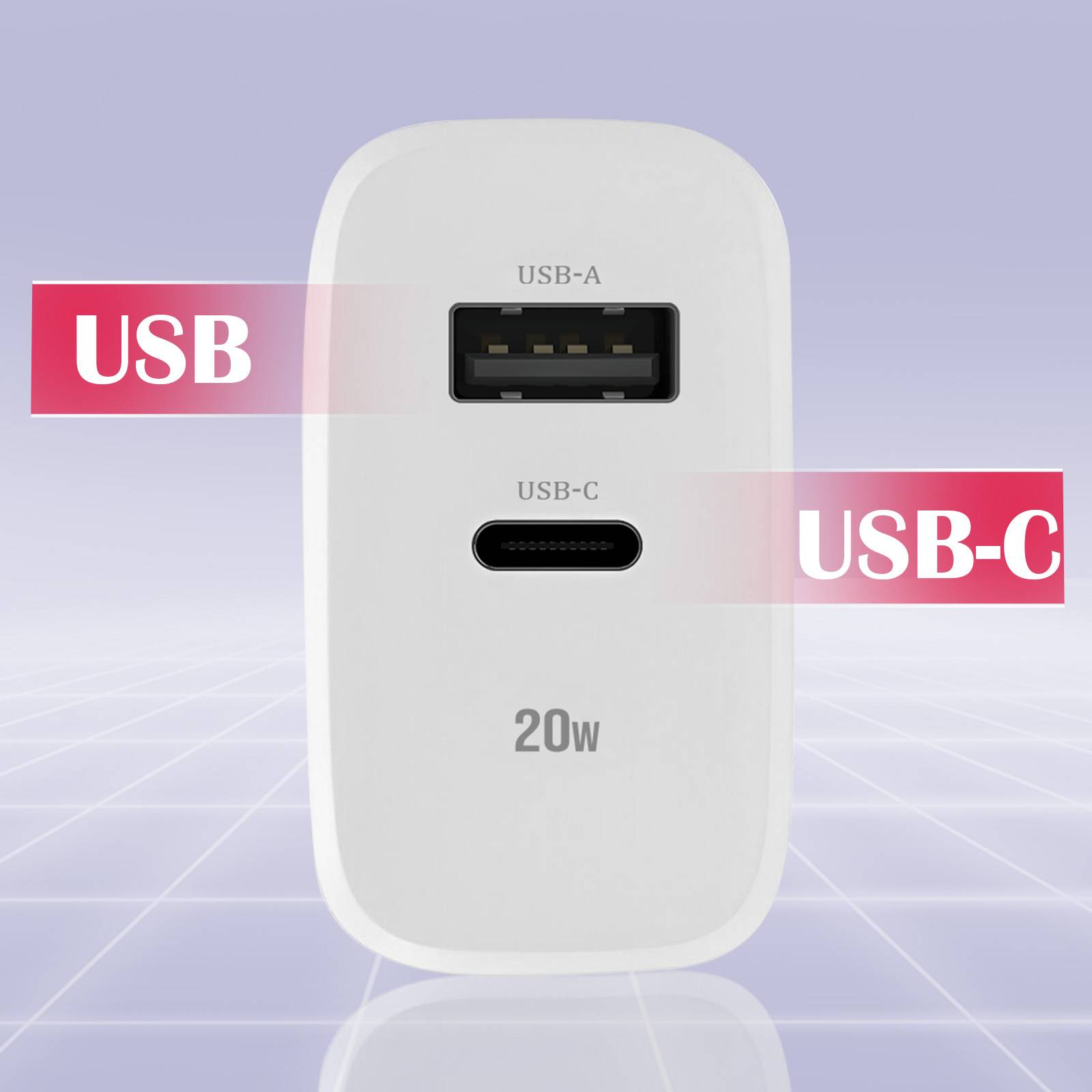 Chargeur Secteur Double Port USB et USB C Power Delivery 20W-4