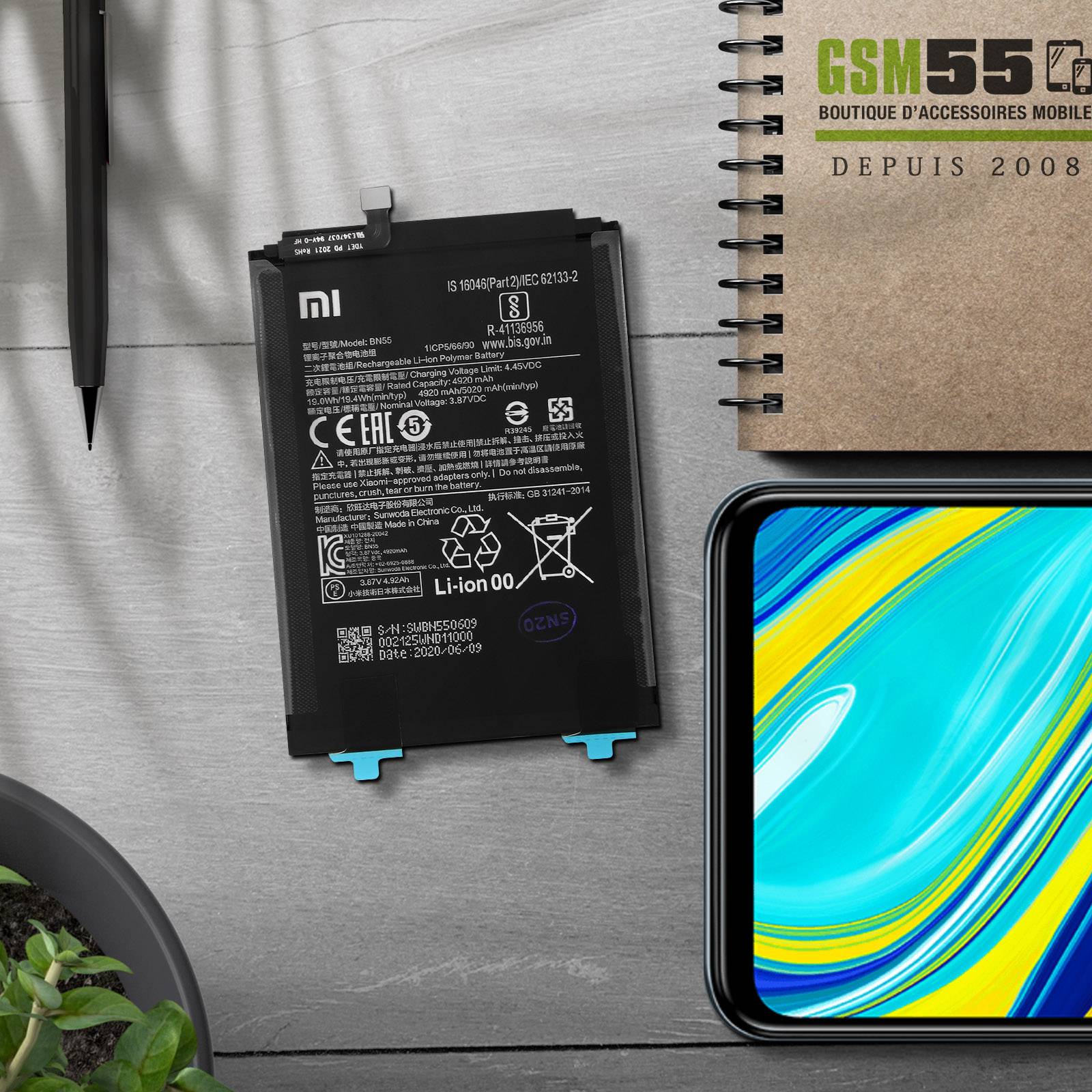 Batterie pour Xiaomi Redmi Note 9S 5020mAh BN55 Service Pack-2