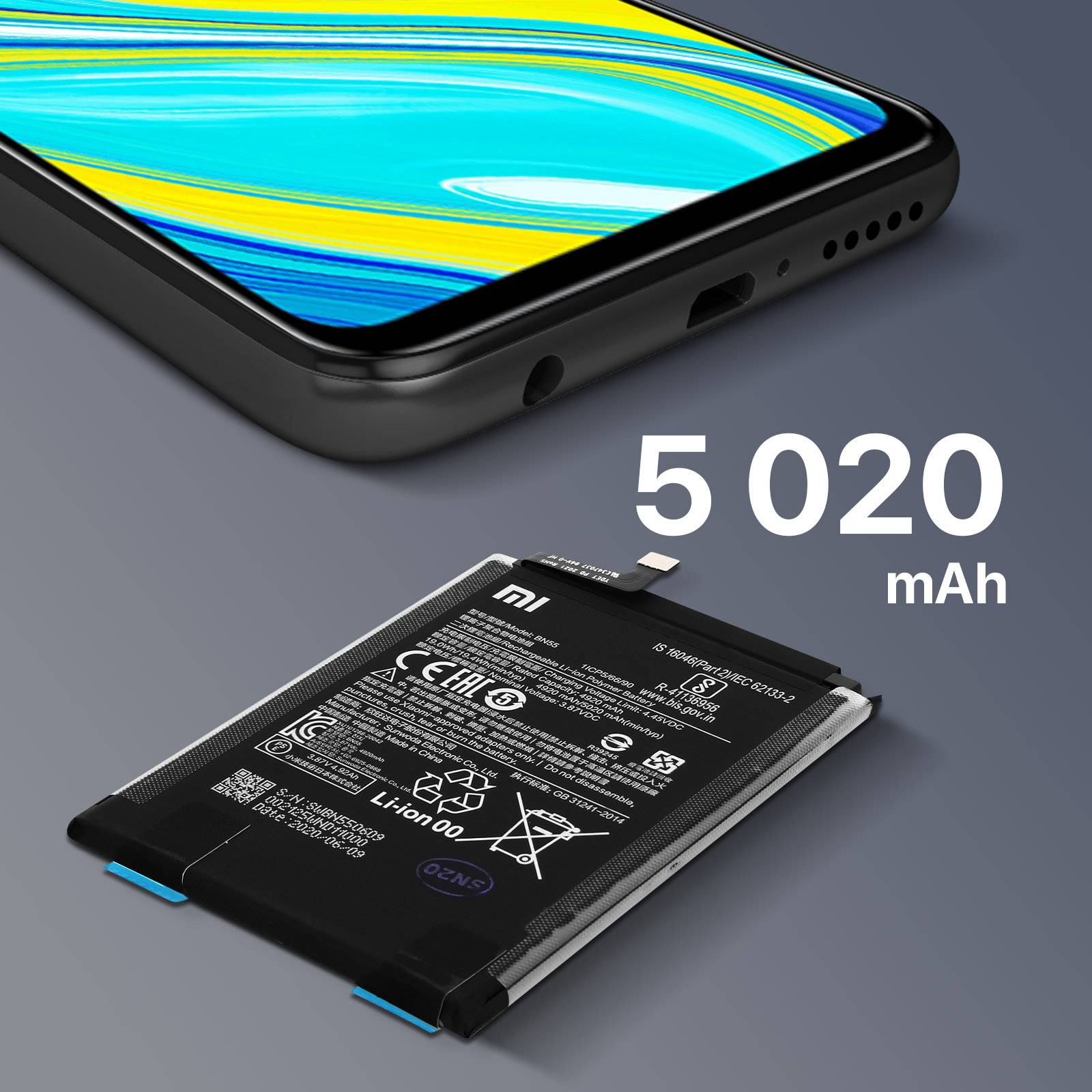 Batterie pour Xiaomi Redmi Note 9S 5020mAh BN55 Service Pack-3