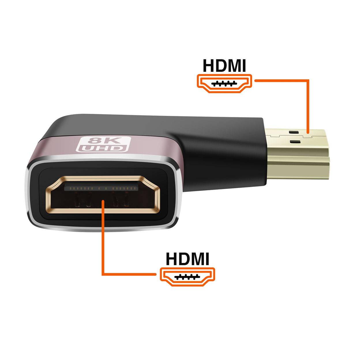 Adaptateur Vidéo 8K UHD HDMI Femelle vers HDMI Mâle Coudé à Gauche-3