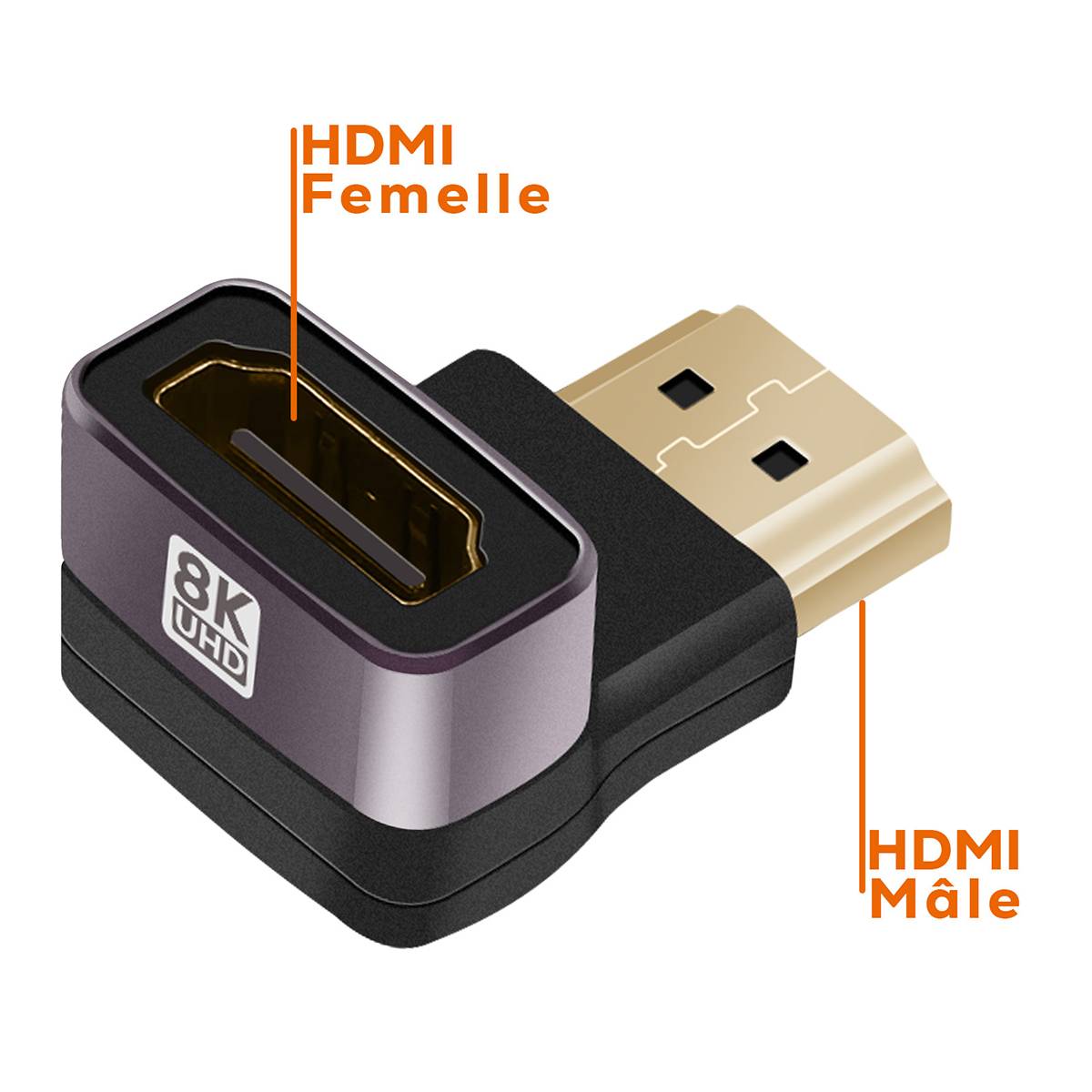 Adaptateur Vidéo HDMI Mâle vers Femelle 8K UHD Coudé Vertical Bas-2