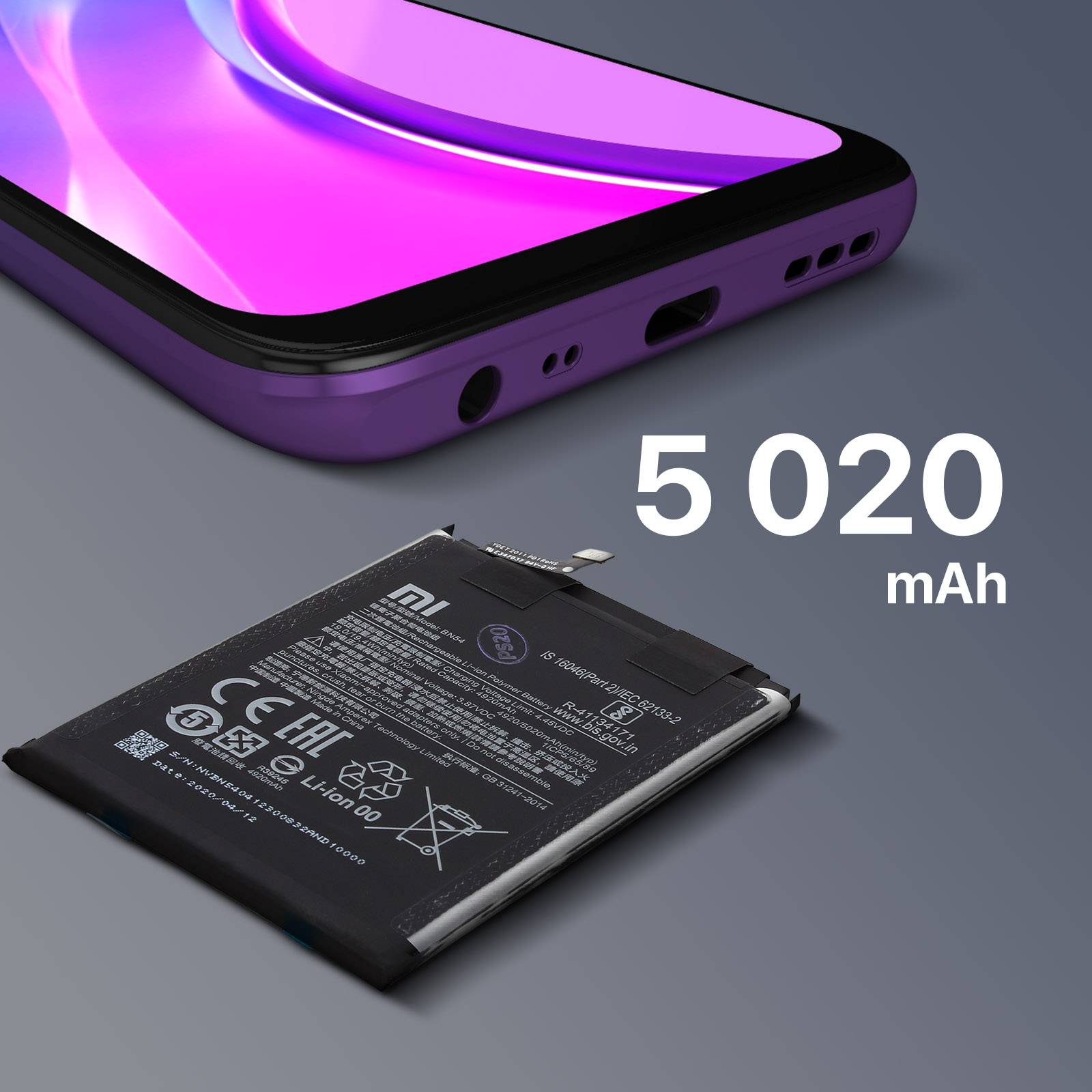 Batterie pour Xiaomi Redmi 9 / pour Xiaomi Redmi Note 9 5020mAh BN54-3