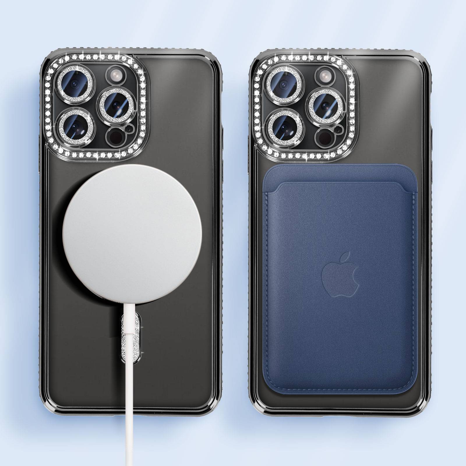 Coque Diamant pour iPhone 15 Pro Protection MagSafe Contour Strass-4