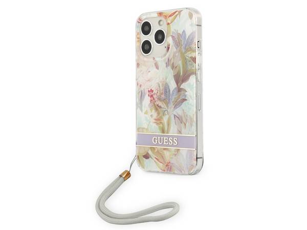 Coque pour Apple iPhone 13 Pro Flowers avec lanière nylon