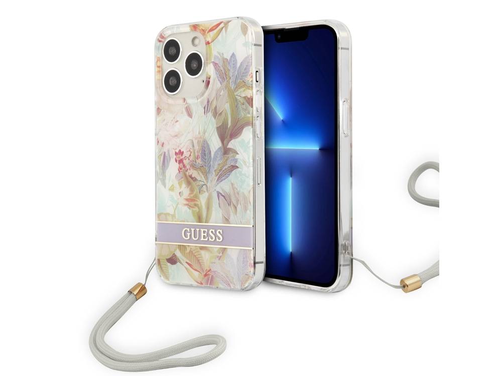 Coque pour Apple iPhone 13 Pro Flowers avec lanière nylon-1