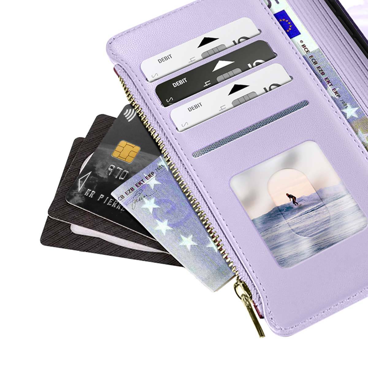 Étui Portefeuille pour iPhone 15 Texturé avec Support Vidéo et Porte-cartes-1