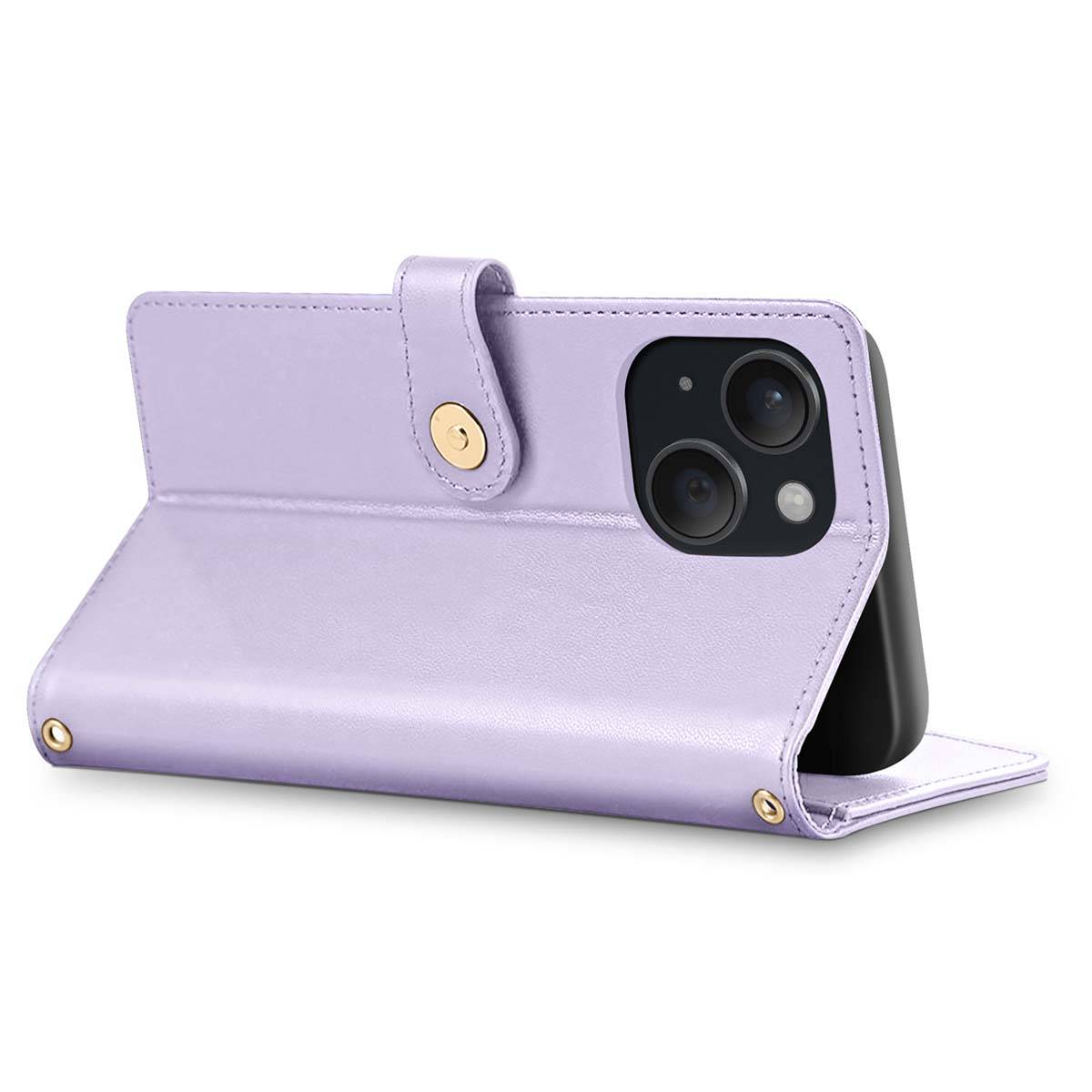 Étui Portefeuille pour iPhone 15 Texturé avec Support Vidéo et Porte-cartes-2