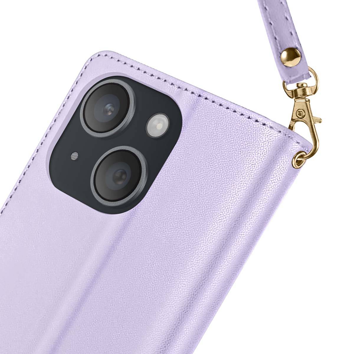 Étui Portefeuille pour iPhone 15 Texturé avec Support Vidéo et Porte-cartes-4