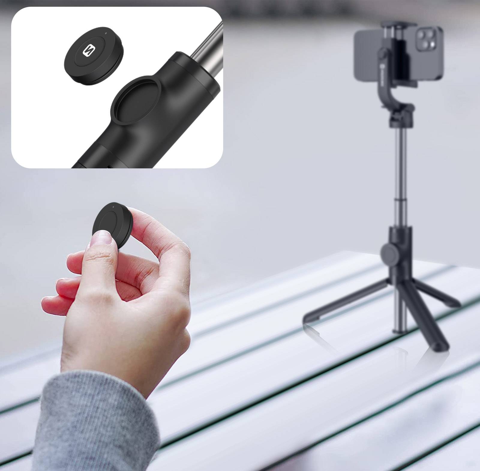 Perche à Selfie Bluetooth 2en1 Trépied Extensible Tête Rotative-2