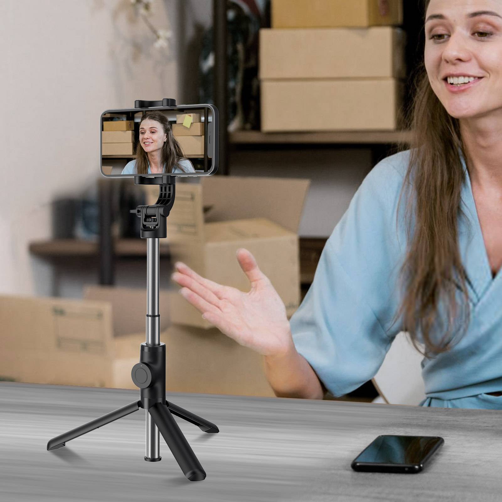 Perche à Selfie Bluetooth 2en1 Trépied Extensible Tête Rotative-3