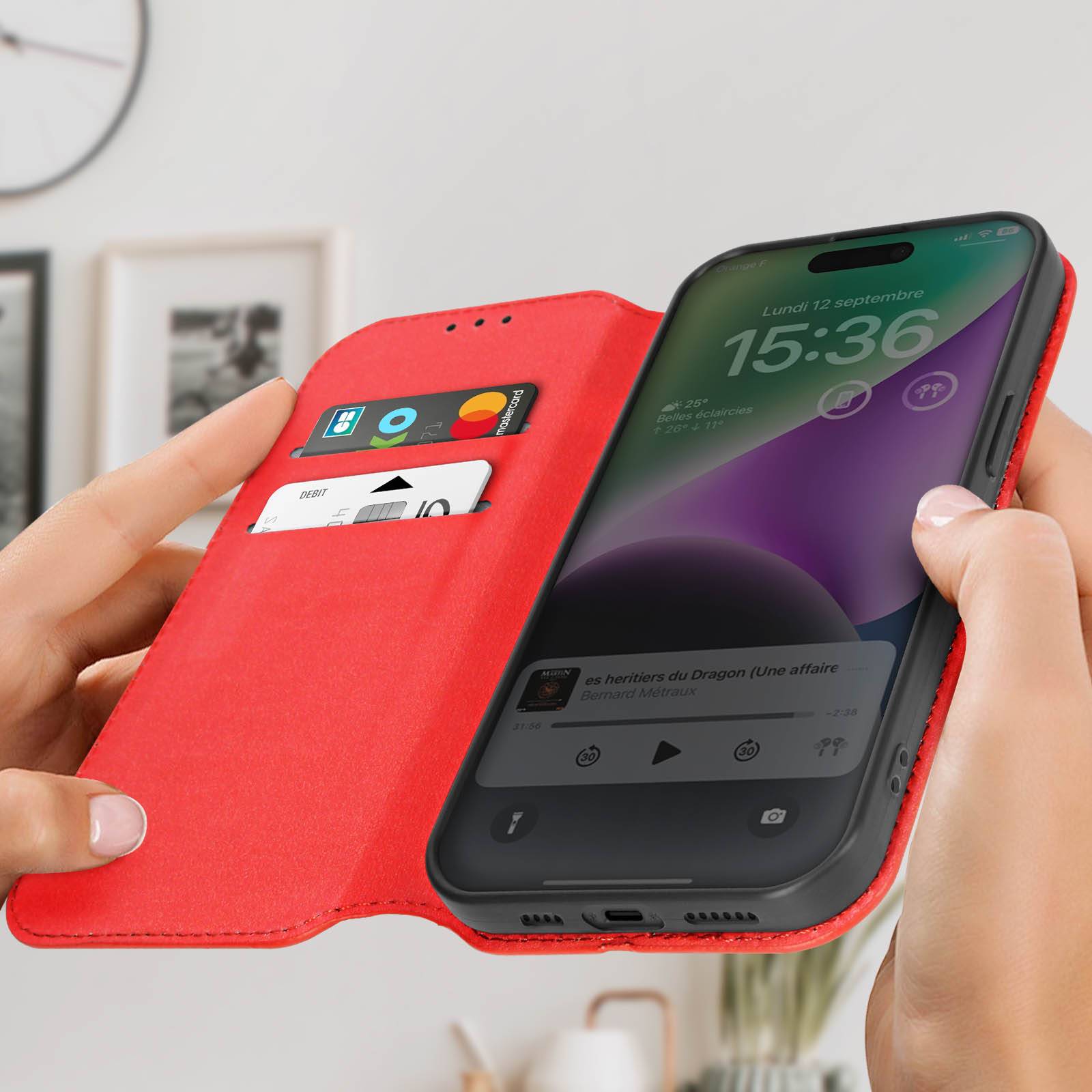 Étui pour iPhone 15 Plus Porte-carte Support Vidéo Clapet Magnétique-2