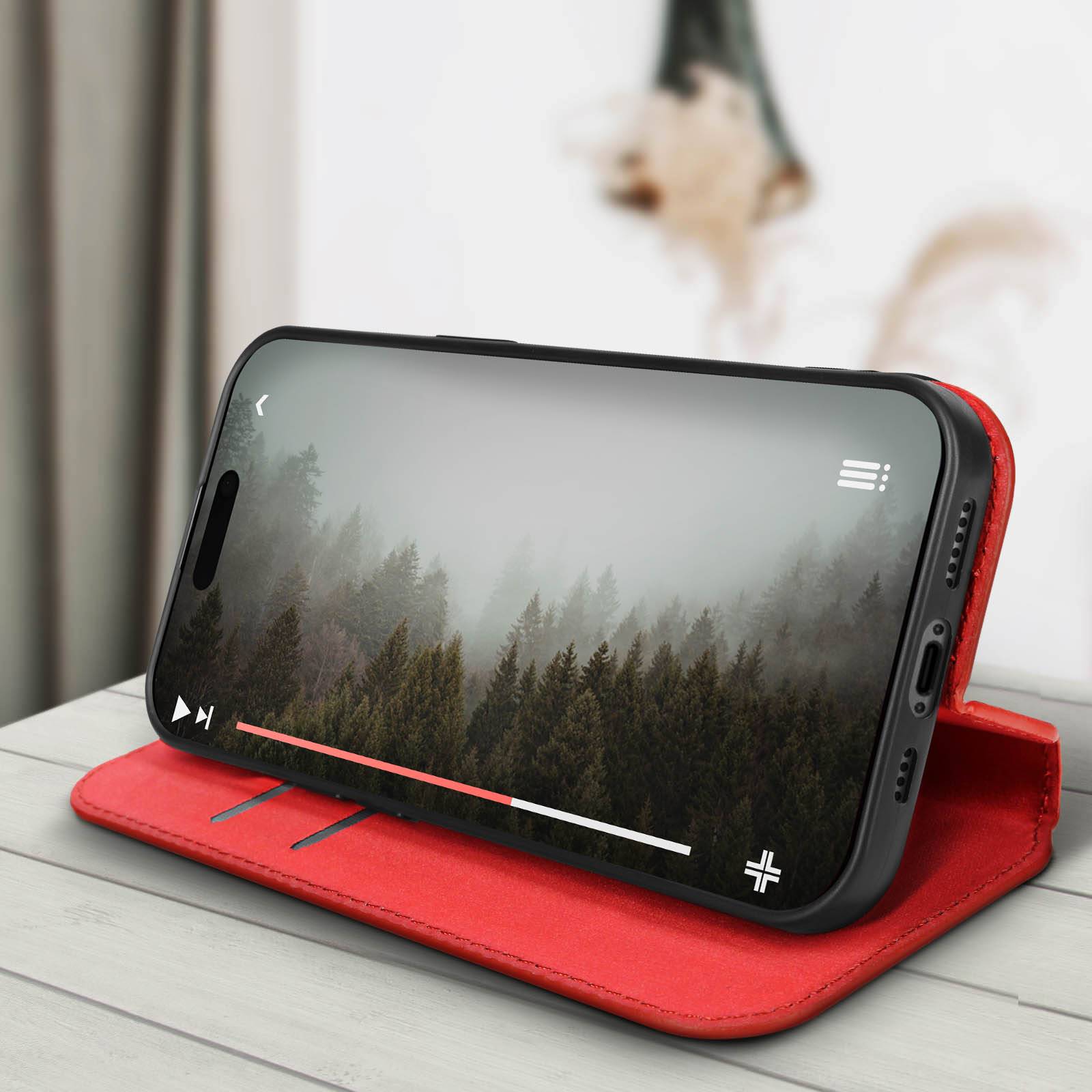 Étui pour iPhone 15 Plus Porte-carte Support Vidéo Clapet Magnétique-3