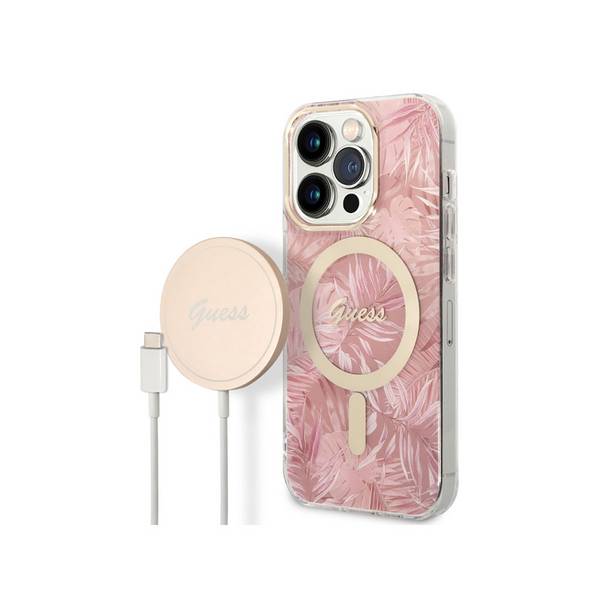 Bundle Coque pour iPhone 14 Pro Motif Jungle et Chargeur Sans Fil Qi MagSafe 15W