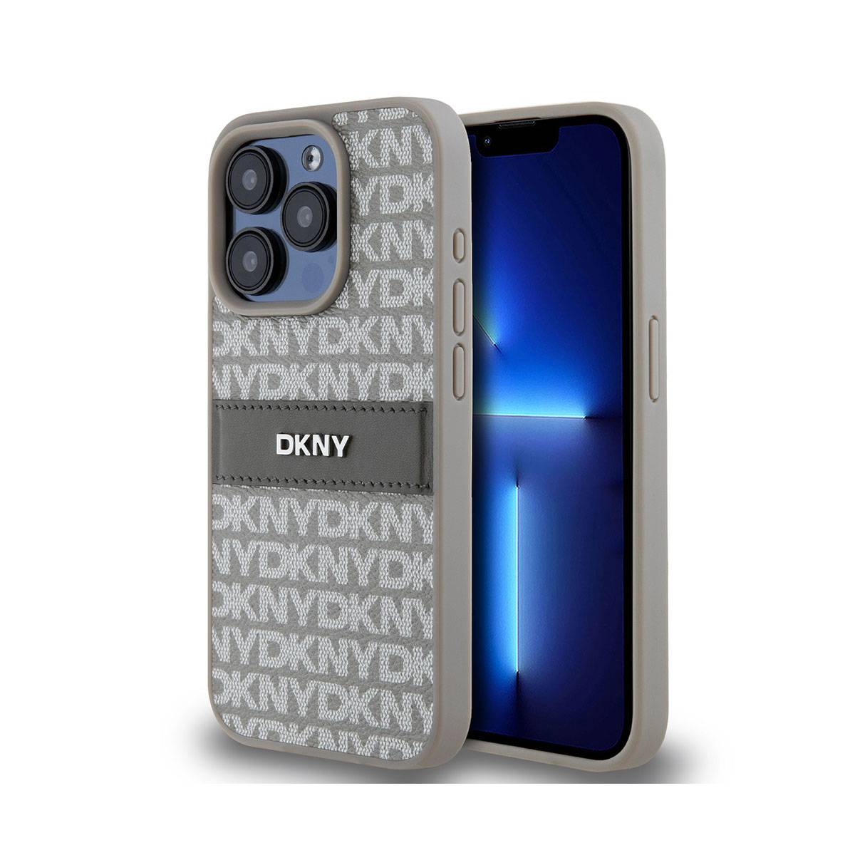 Coque pour iPhone 15 Pro Édition Repeat Pattern Tonal Stripe avec Logo Métallisé-1