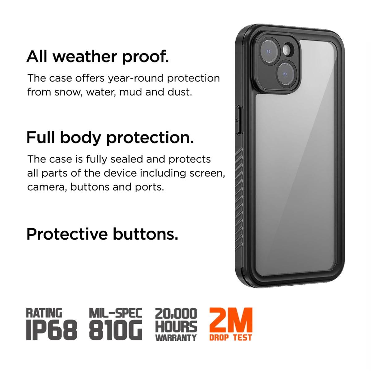 Coque pour iPhone 15 Plus Protection Complète à 360° Étanche IP68 Renforcée-2