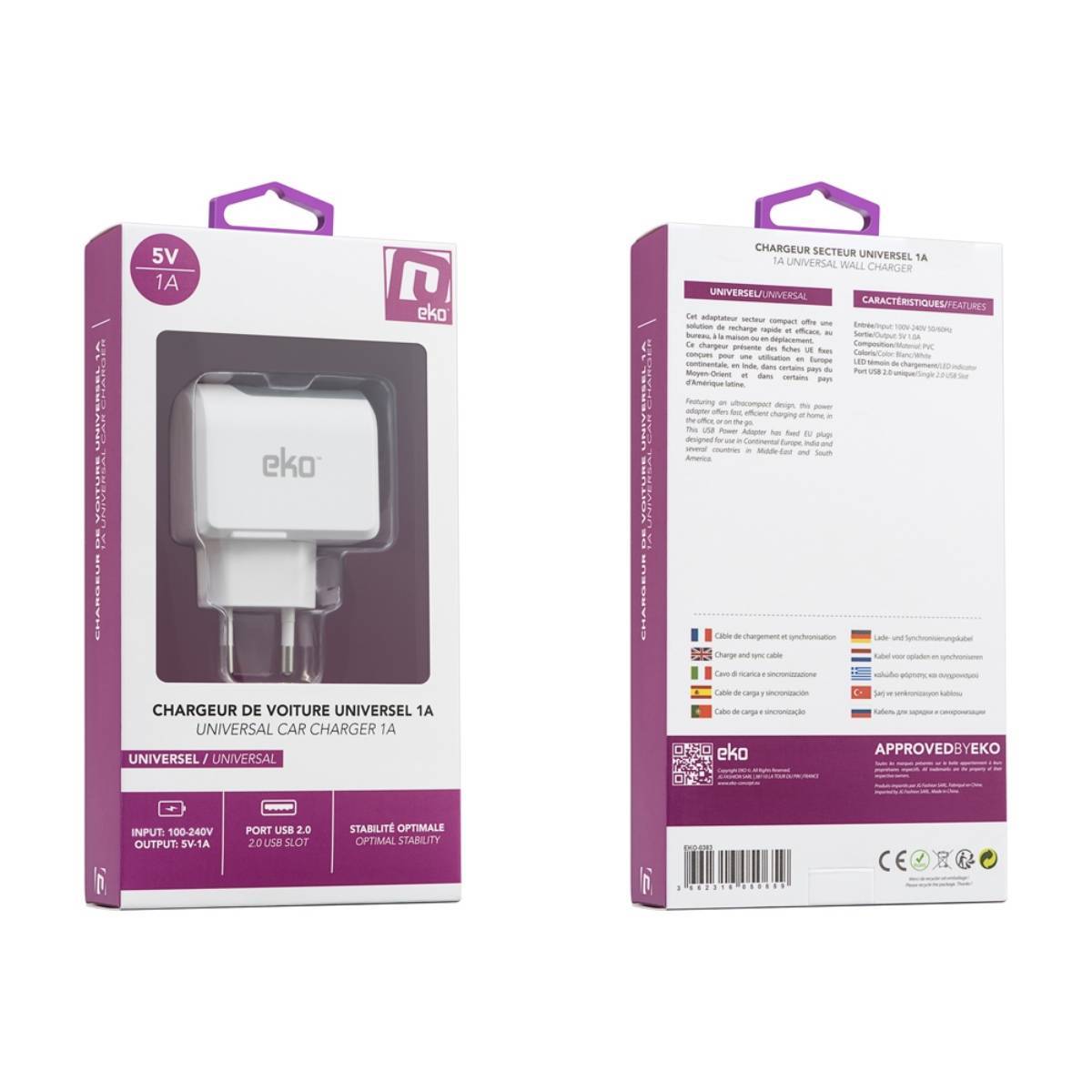 Chargeur Secteur USB Universel 1A-1
