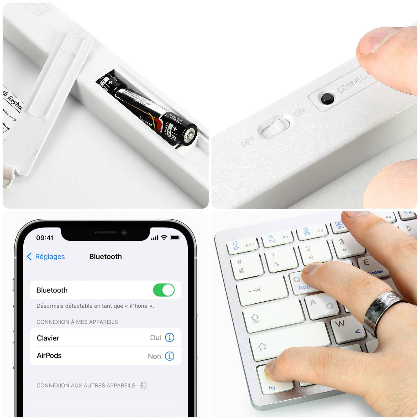 Clavier Bluetooth AZERTY et QWERTY Mécanisme à ciseaux Temps réponse 0.2s-3