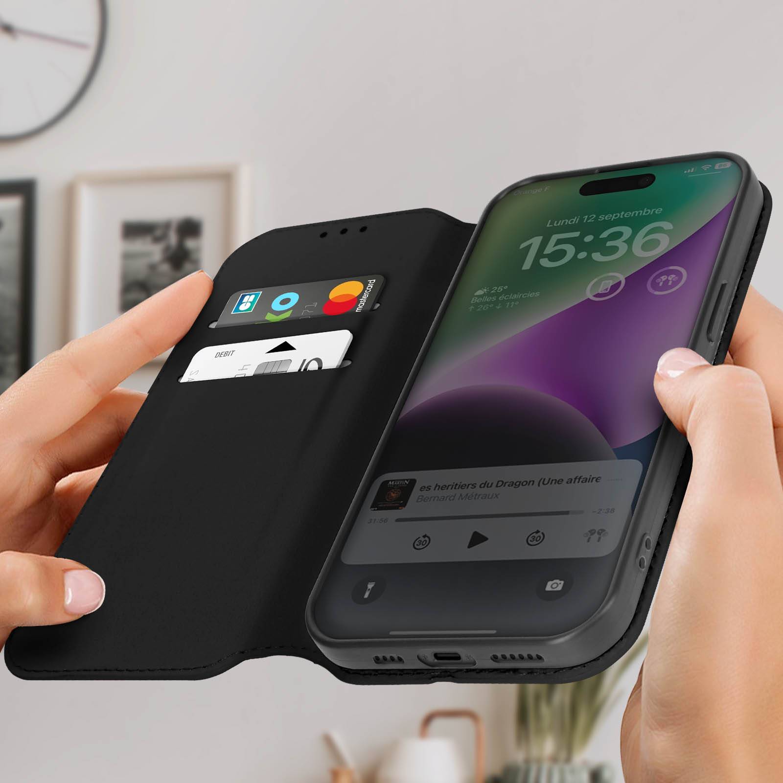 Étui pour iPhone 15 Plus Porte-carte Support Vidéo Clapet Magnétique-2