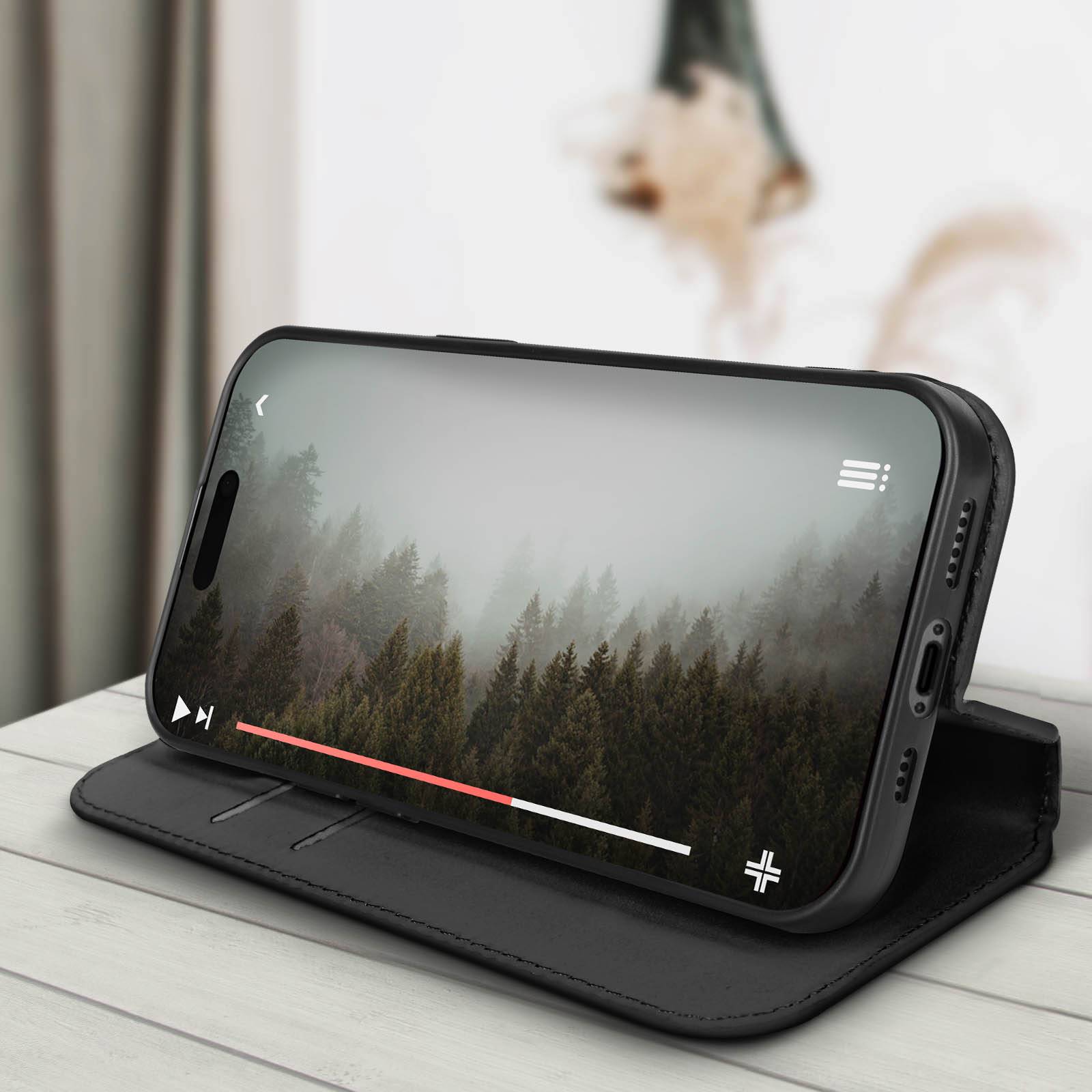Étui pour iPhone 15 Plus Porte-carte Support Vidéo Clapet Magnétique-3