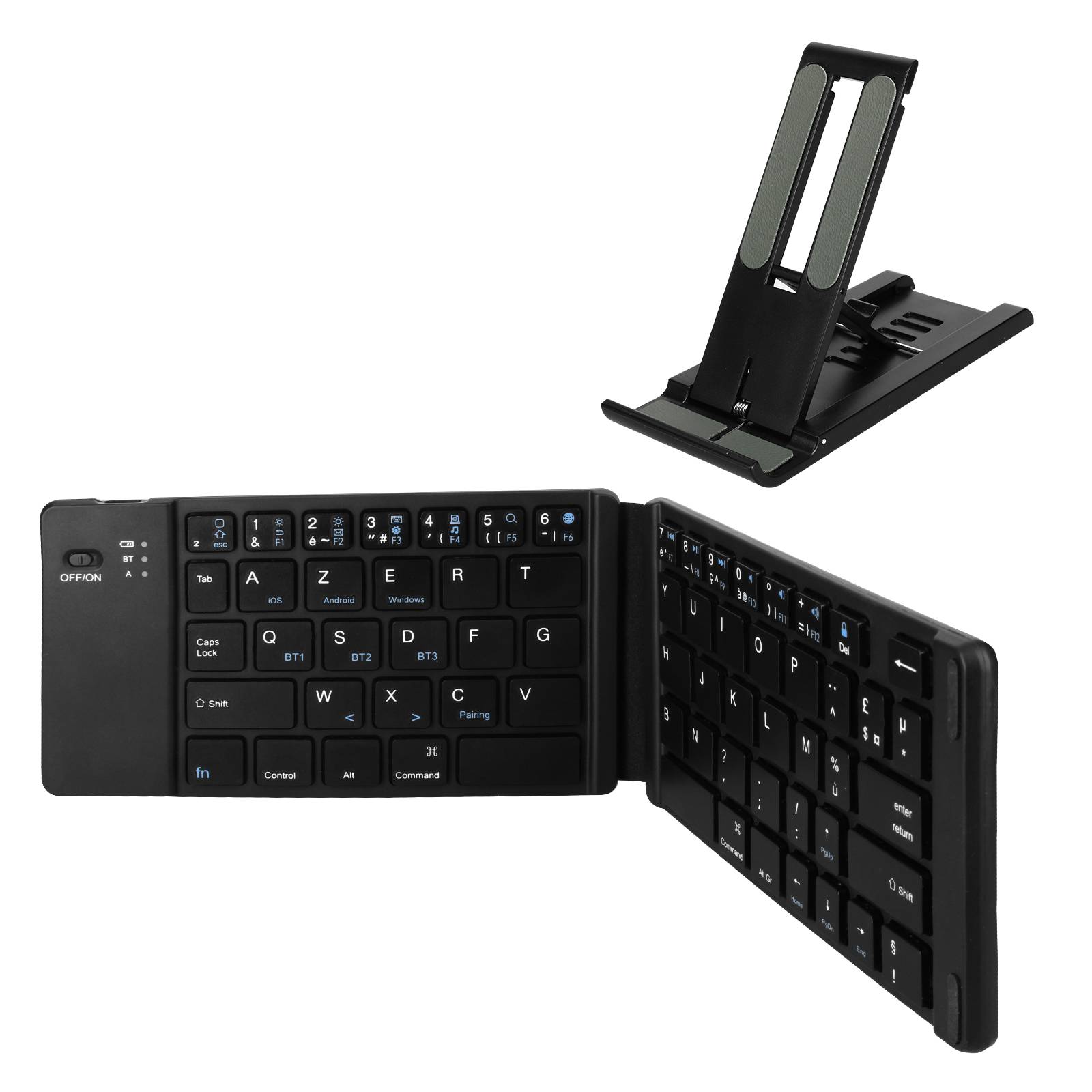 Mini Clavier Bluetooth AZERTY, Android, iOS et Windows, Support inclus-1