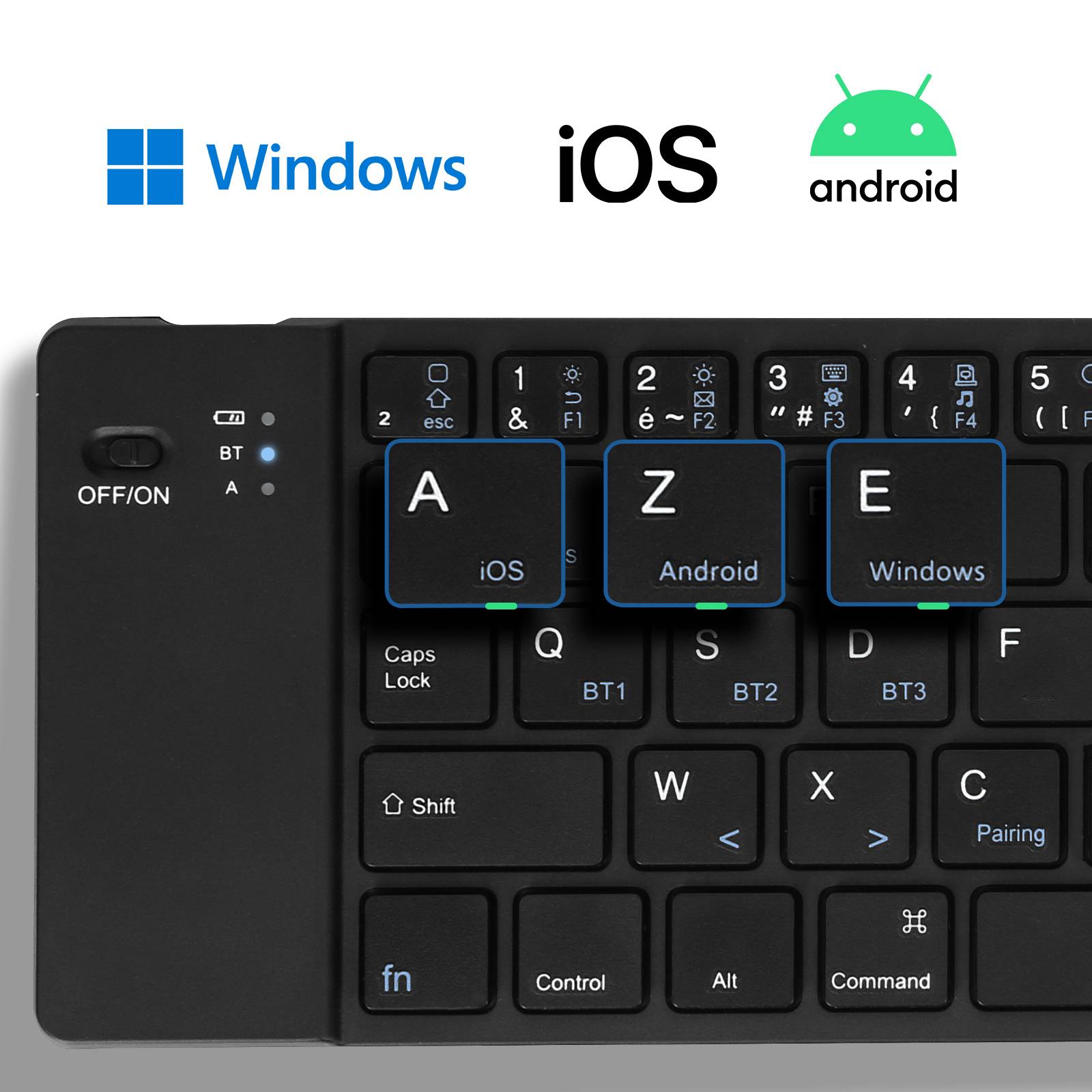 Mini Clavier Bluetooth AZERTY, Android, iOS et Windows, Support inclus-2