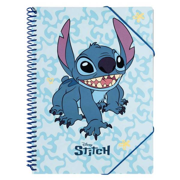 Classeur A4 Stitch Spirale avec 30 Pochettes Fermeture Élastique