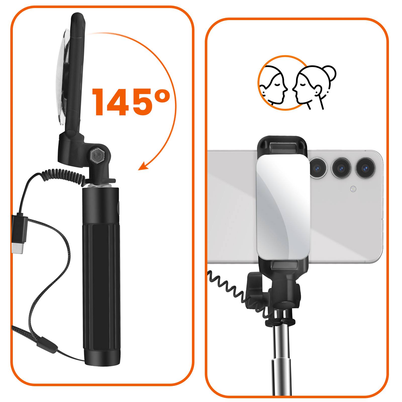 Perche à Selfie Miroir intégré USB C avec Bouton Déclencheur-2