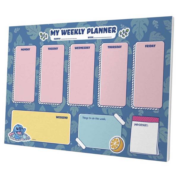 Agenda Hebdomadaire A4 54 Pages Détachable Décoré Stitch