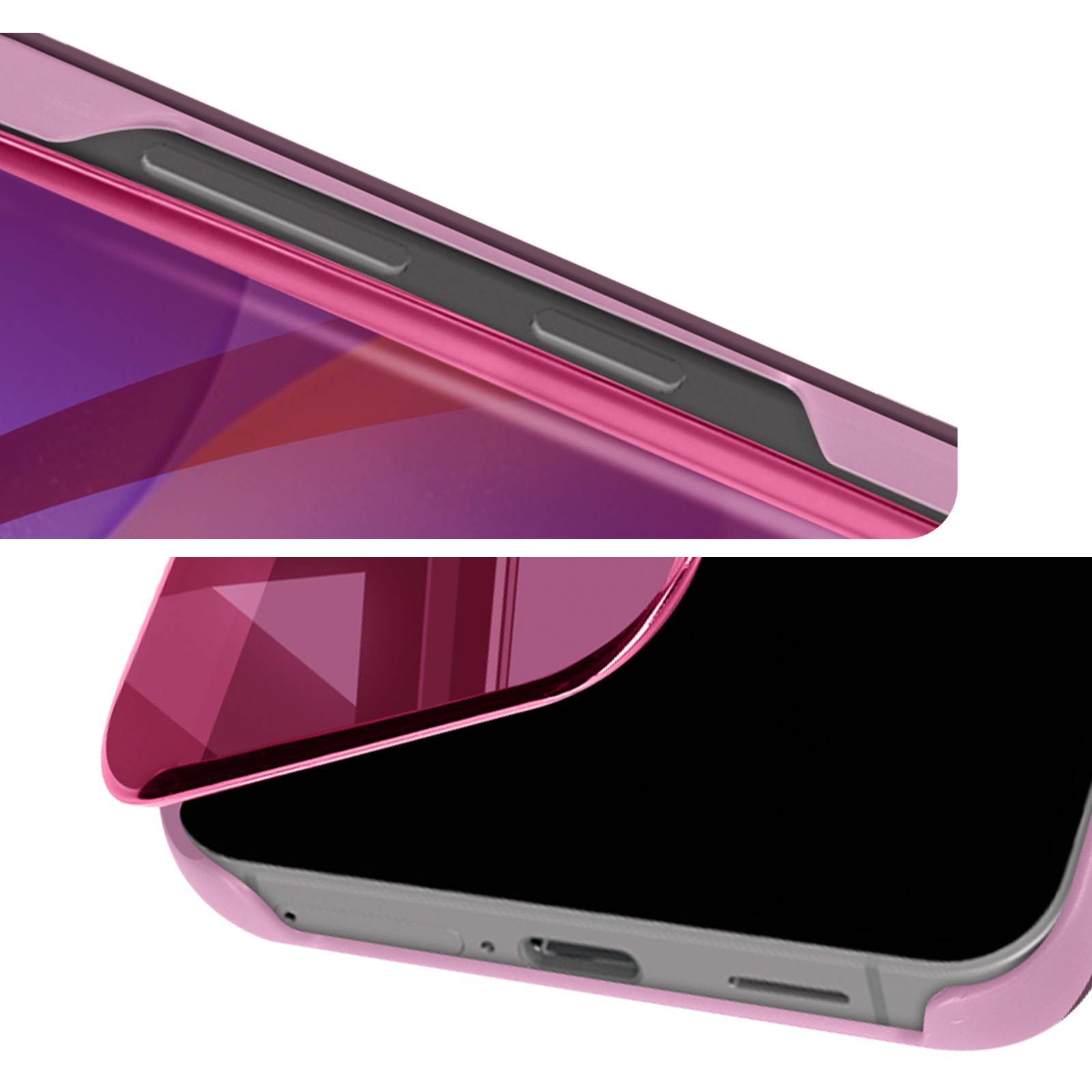 Étui pour Samsung Galaxy S24 Clapet Effet Miroir Support Stand-3