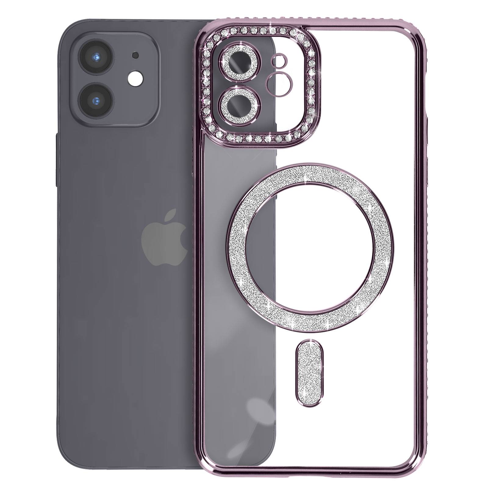 Coque Diamant pour iPhone 12 Protection MagSafe Contour Strass-1