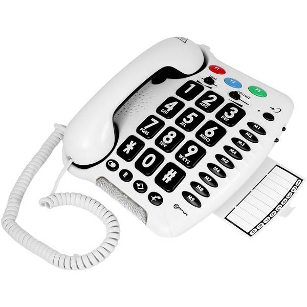 Téléphone Senior Fixe Mural Amplifié 30dB Forte Sonnerie Grand Clavier