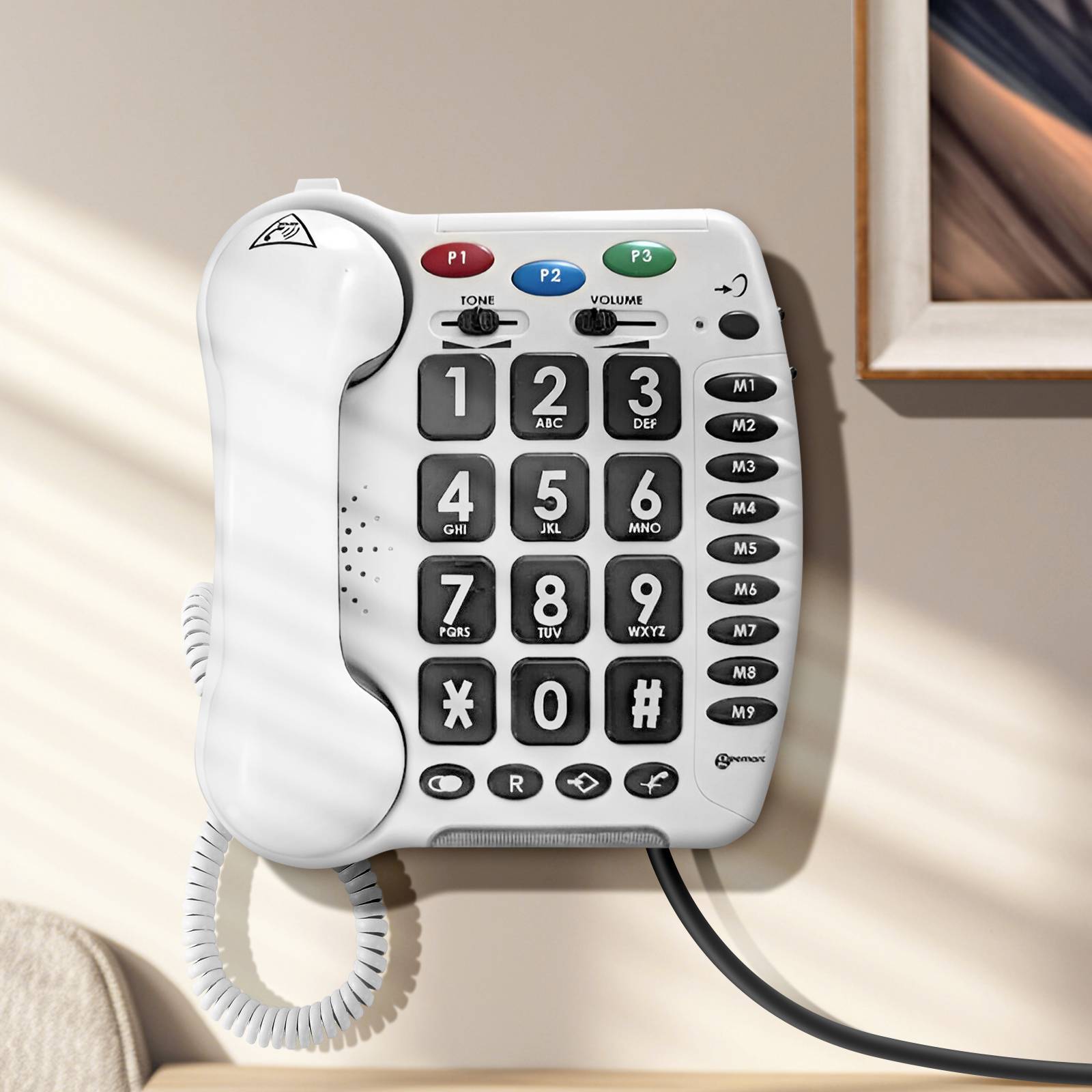 Téléphone Senior Fixe Mural Amplifié 30dB Forte Sonnerie Grand Clavier-2