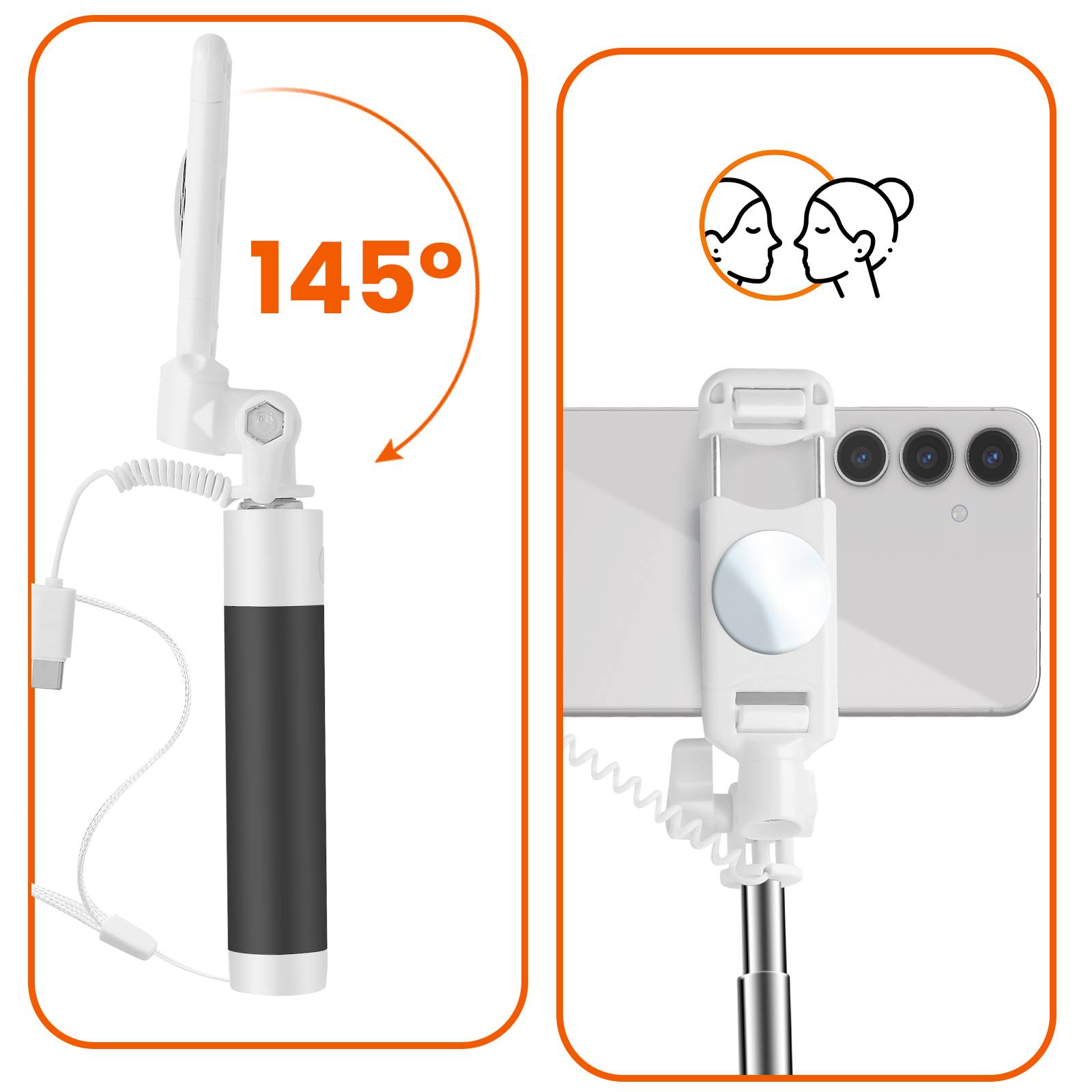 Perche à Selfie Miroir intégré USB C avec Bouton Déclencheur-2