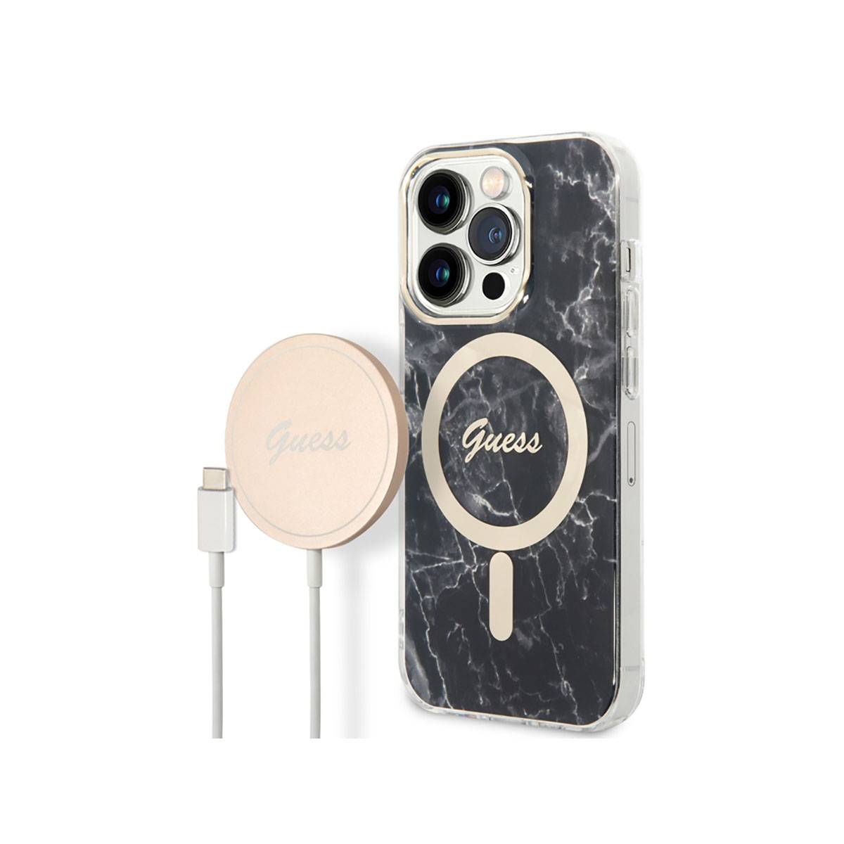 Bundle Coque pour iPhone 14 Pro Motif Marbré et Chargeur Sans Fil Qi Magsafe 15W-0