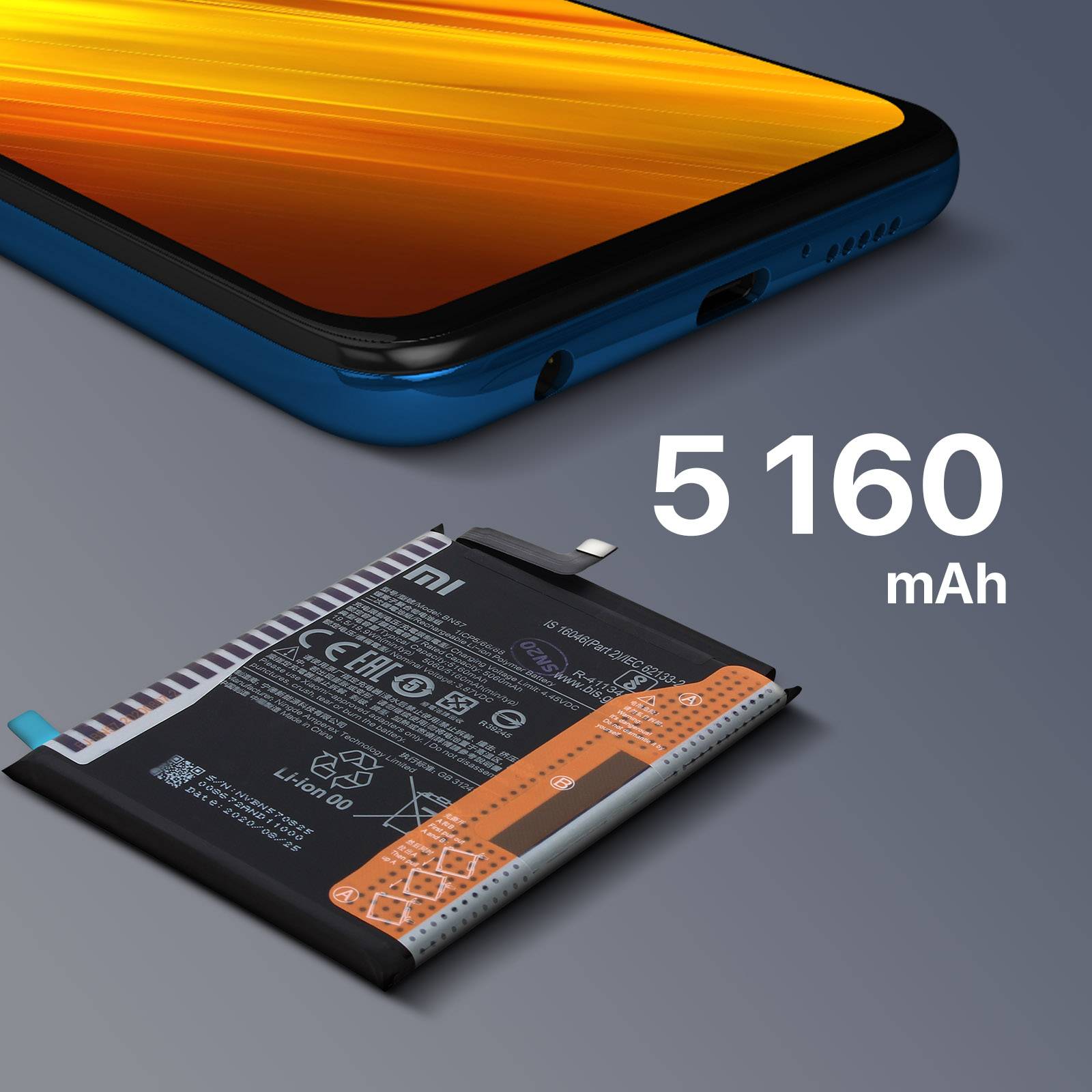 Batterie pour Xiaomi Poco X3 5160mAh BN57 Service Pack-3
