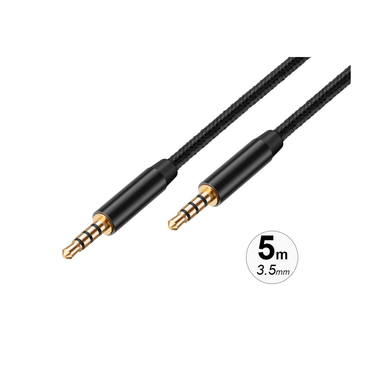 Câble Audio 3,5mm avec Connecteurs Plaqués Or en Nylon Tressé 5m-2